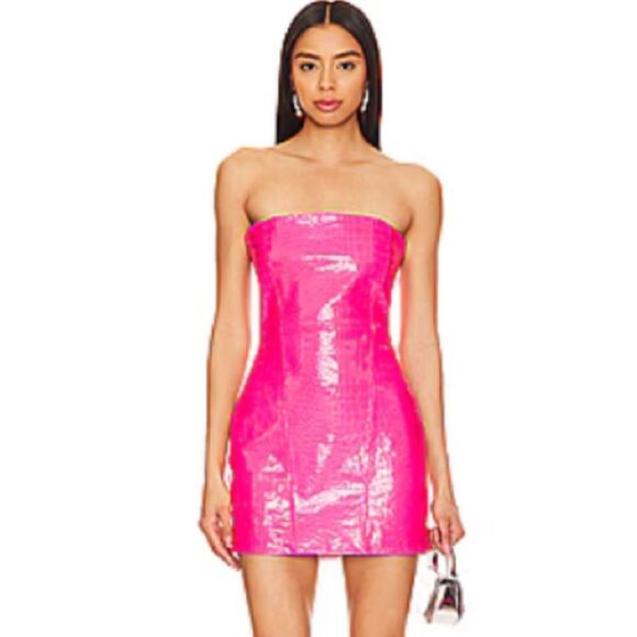 REVOLVE Dresses & Skirts - NWT Retrofete Kimora Crocodile Embossed Leather Mini Dress XL Revolve Pink